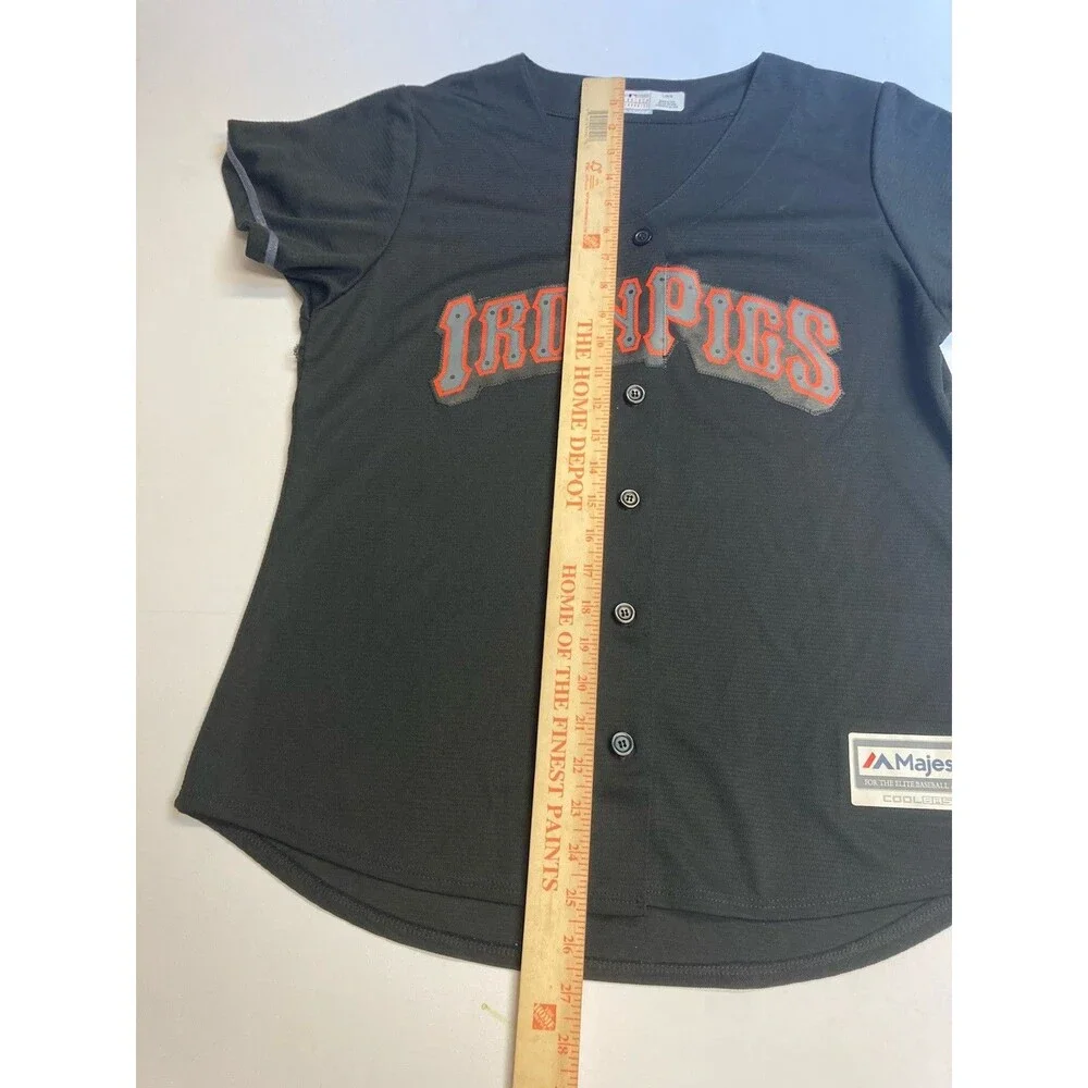 Majestic Cool Base IronPigs Button-Front Baseball Jersey Black/Gray/Orange L